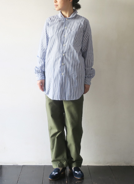 Engineered Garments エンジニアドガーメンツ Rounded Collar Shirt - Medium Stripe Broadcloth ラウンデッドカラーシャツ