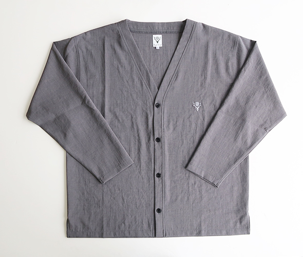 South2 West8 - V-NECK Cardigan - Poly Oxford - GREY サウス2