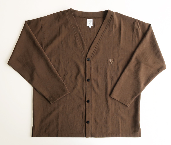 South2 West8 - V-NECK Cardigan - Poly Oxford - BROWN サウス2