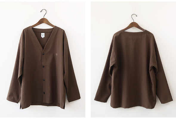 South2 West8 - V-NECK Cardigan - Poly Oxford - BROWN サウス2